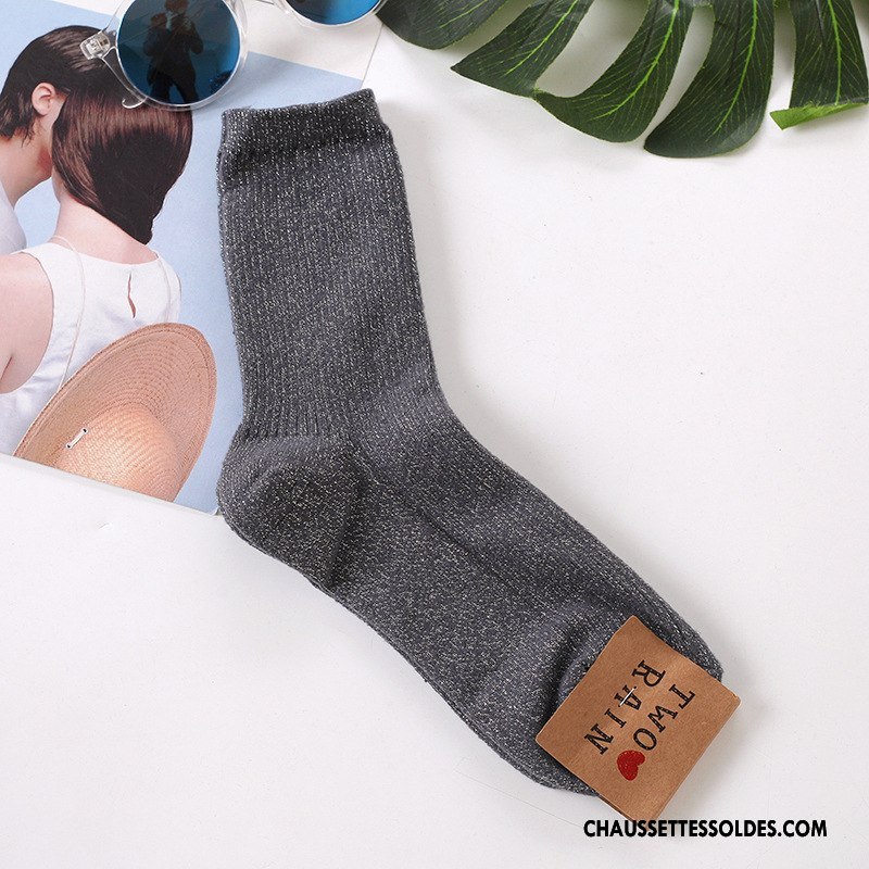 Chaussettes Mi Hautes Femme Dame Rétro Long Stock Renforcé Beige Thermiques Blanc Or Argent