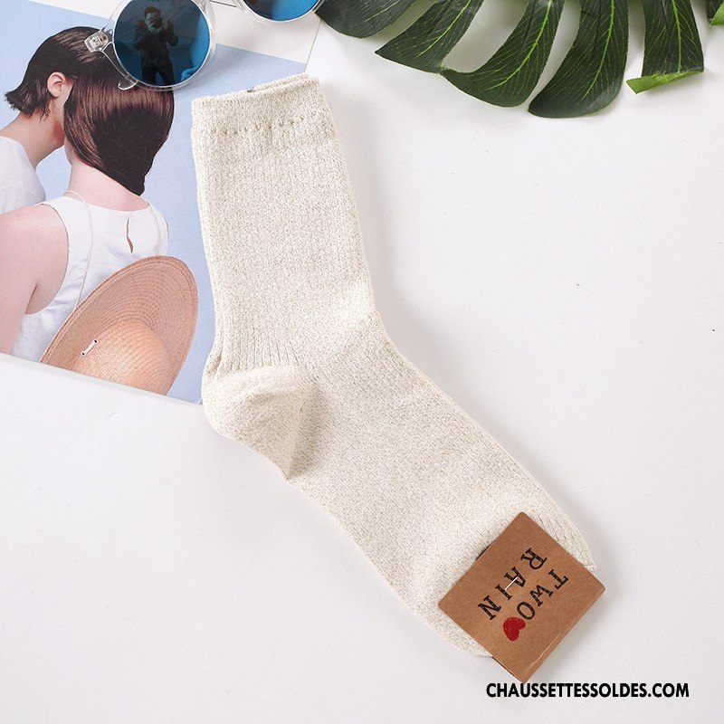 Chaussettes Mi Hautes Femme Dame Rétro Long Stock Renforcé Beige Thermiques Blanc Or Argent