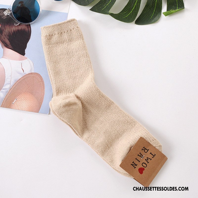 Chaussettes Mi Hautes Femme Dame Rétro Long Stock Renforcé Beige Thermiques Blanc Or Argent