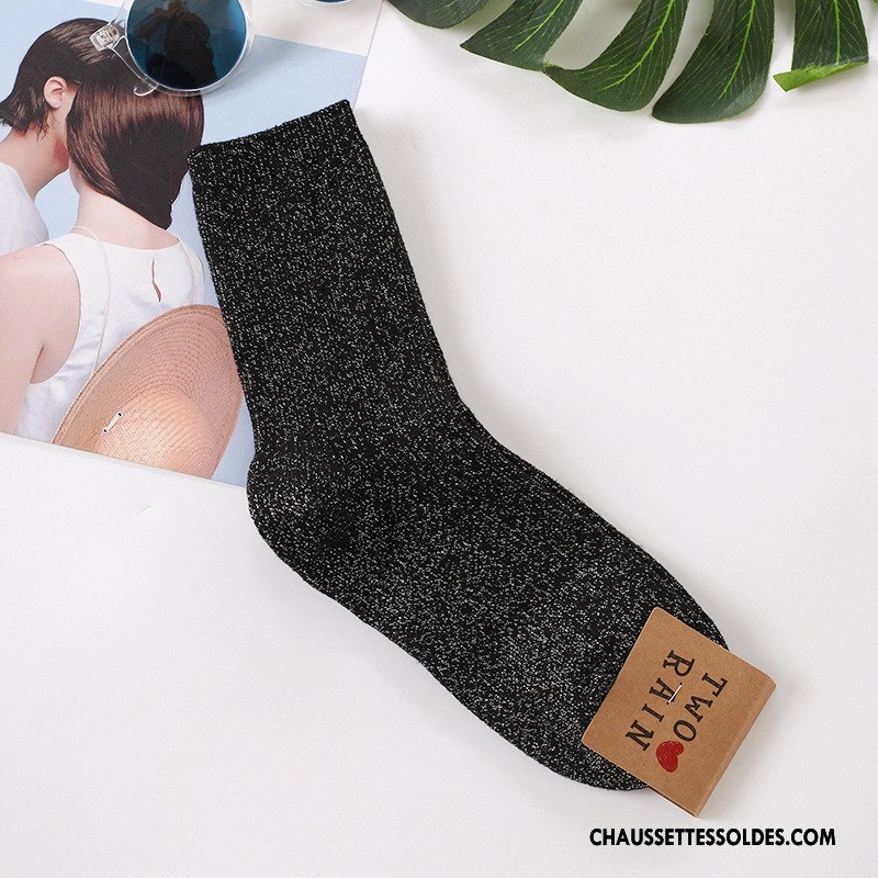 Chaussettes Mi Hautes Femme Dame Rétro Long Stock Renforcé Beige Thermiques Blanc Or Argent