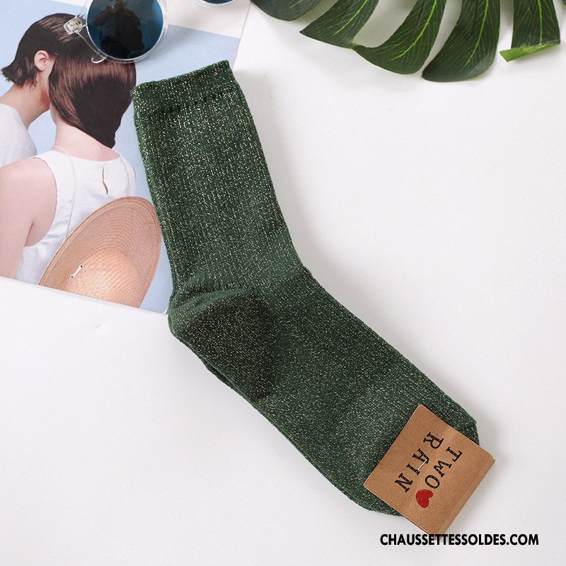 Chaussettes Mi Hautes Femme Dame Rétro Long Stock Renforcé Beige Thermiques Blanc Or Argent