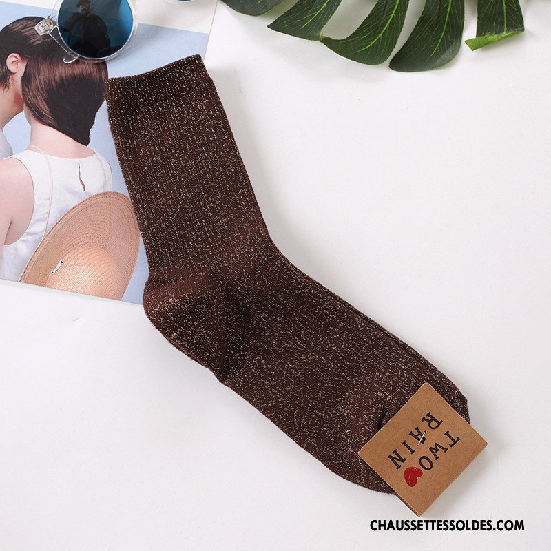 Chaussettes Mi Hautes Femme Dame Rétro Long Stock Renforcé Beige Thermiques Blanc Or Argent