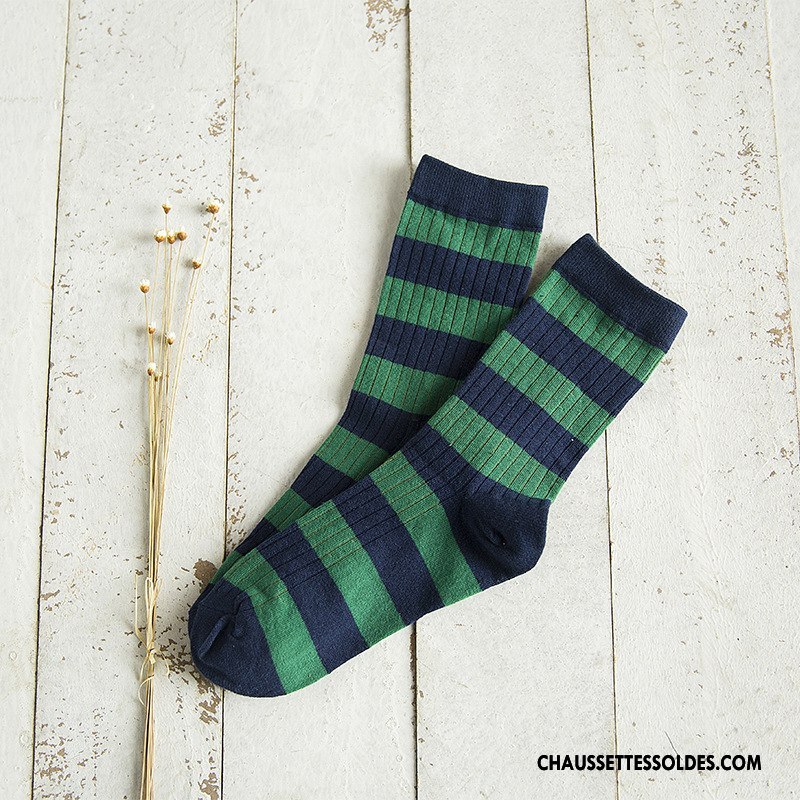 Chaussettes Mi Hautes Femme Dame Style Chaud Nouvelles Arrivées Vent D'université Chaussettes En Coton Rayé Blanc
