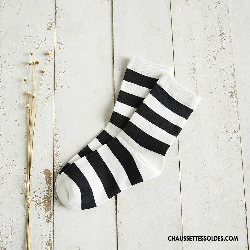 Chaussettes Mi Hautes Femme Dame Style Chaud Nouvelles Arrivées Vent D'université Chaussettes En Coton Rayé Blanc