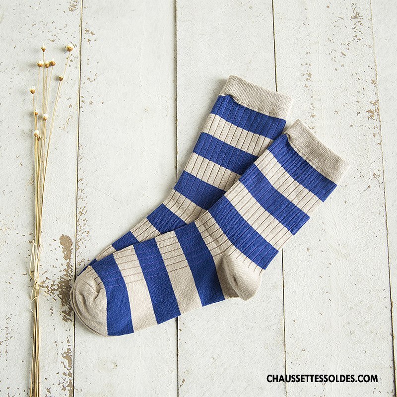 Chaussettes Mi Hautes Femme Dame Style Chaud Nouvelles Arrivées Vent D'université Chaussettes En Coton Rayé Blanc