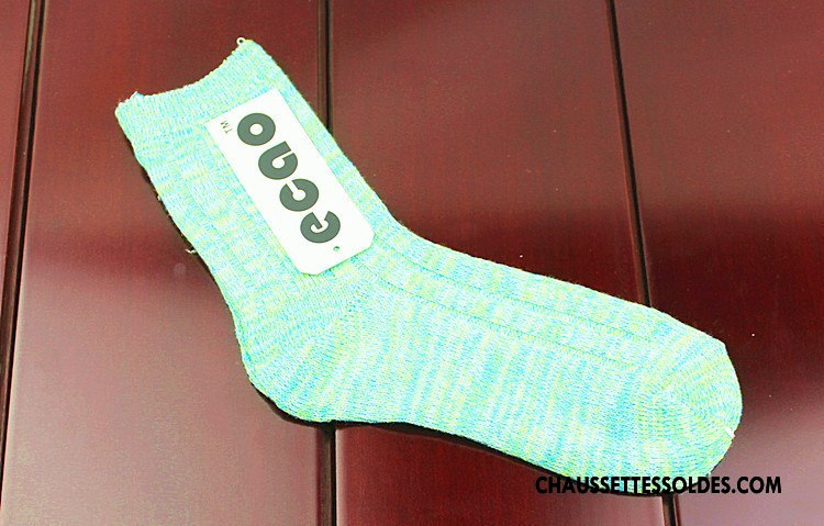 Chaussettes Mi Hautes Femme Dame Tendance Style National Milieu Coloré Bleu