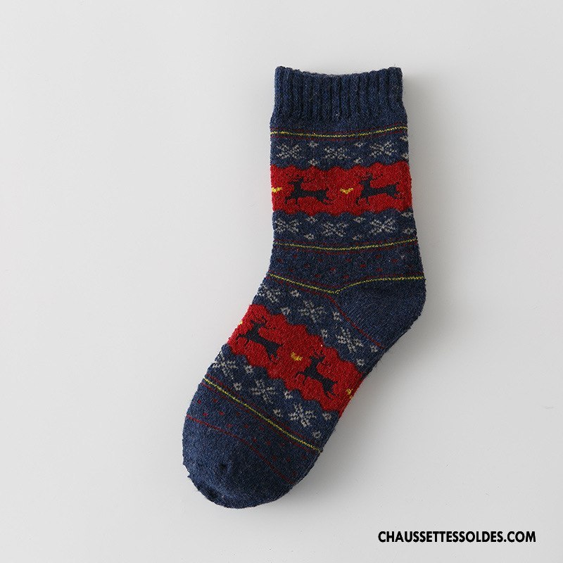 Chaussettes Mi Hautes Femme Dame Terry Dessin Animé Noël Thermiques Milieu Bordeaux