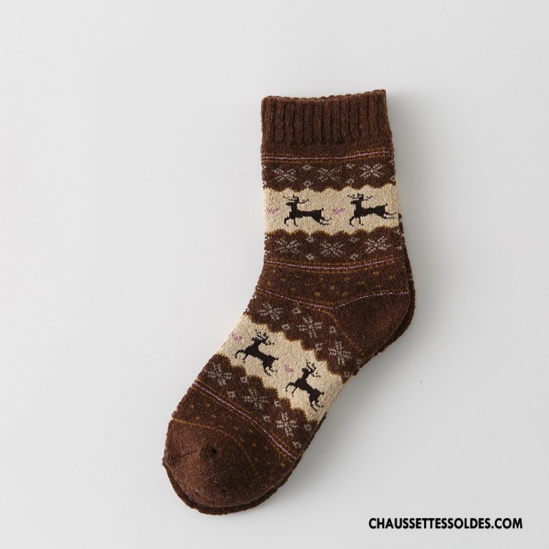 Chaussettes Mi Hautes Femme Dame Terry Dessin Animé Noël Thermiques Milieu Bordeaux
