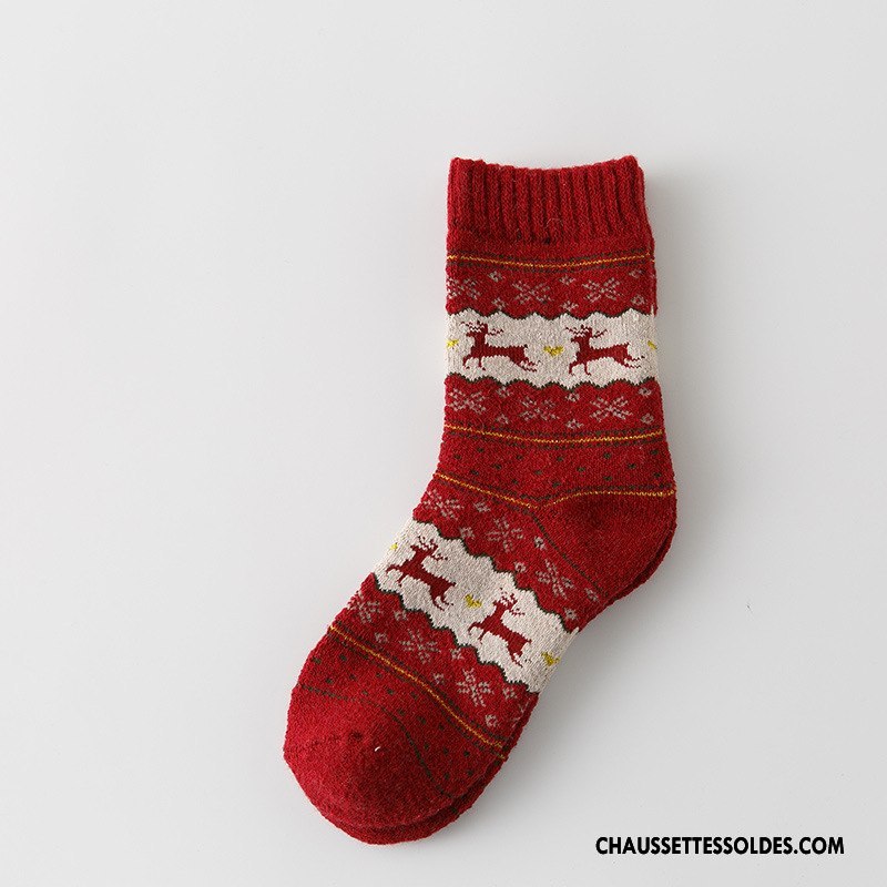 Chaussettes Mi Hautes Femme Dame Terry Dessin Animé Noël Thermiques Milieu Bordeaux