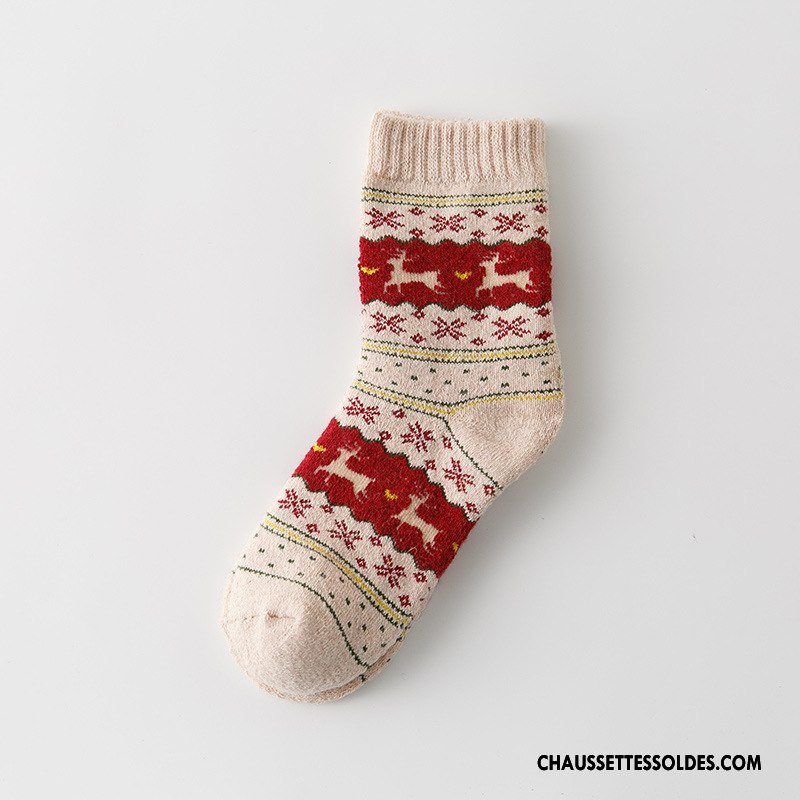 Chaussettes Mi Hautes Femme Dame Terry Dessin Animé Noël Thermiques Milieu Bordeaux