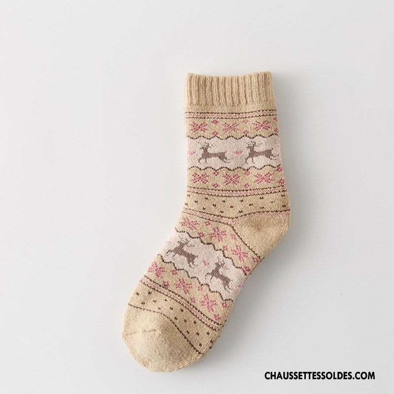 Chaussettes Mi Hautes Femme Dame Terry Dessin Animé Noël Thermiques Milieu Bordeaux