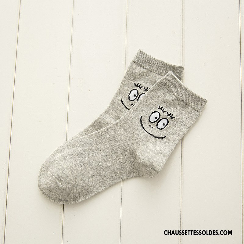 Chaussettes Mi Hautes Femme Dame Élève 100% Coton Dessin Animé Nouvelles Arrivées Courte Gris