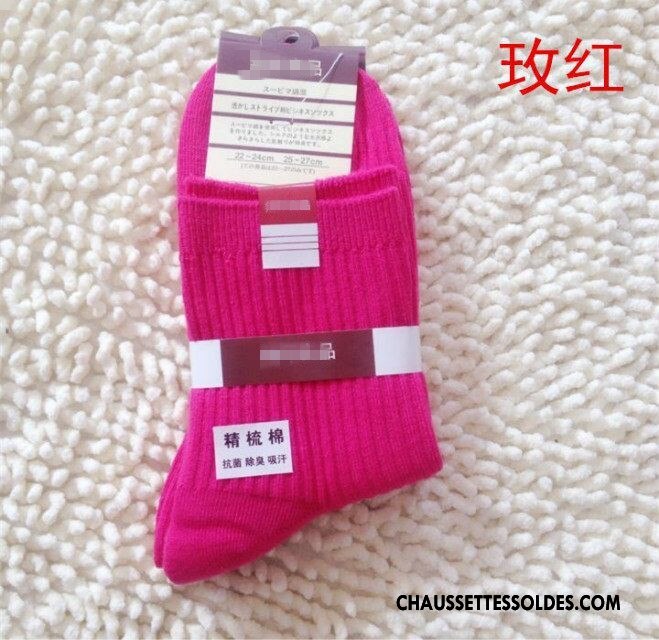 Chaussettes Mi Hautes Femme Dame Élève L'automne Antibactérien Absorber La Sueur Gros Rose