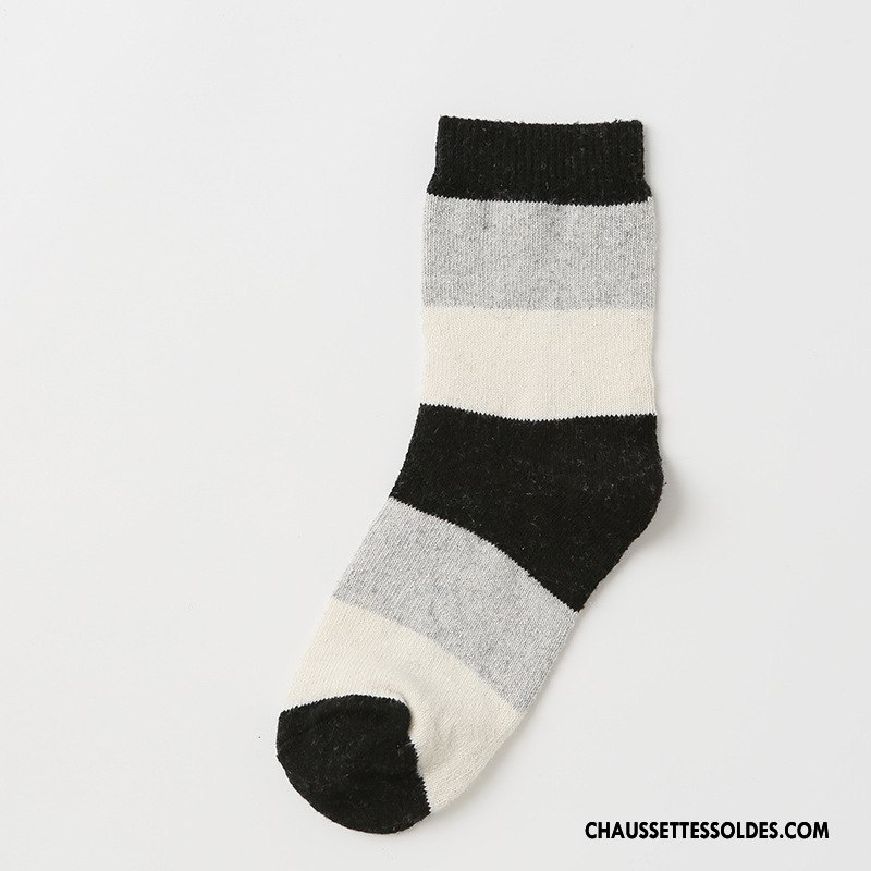 Chaussettes Mi Hautes Femme Des Chaussettes En Laine Casual Thermiques Hiver Milieu Rayé Bleu