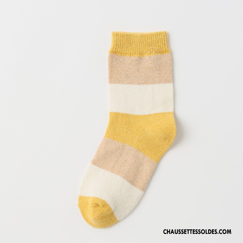 Chaussettes Mi Hautes Femme Des Chaussettes En Laine Casual Thermiques Hiver Milieu Rayé Bleu