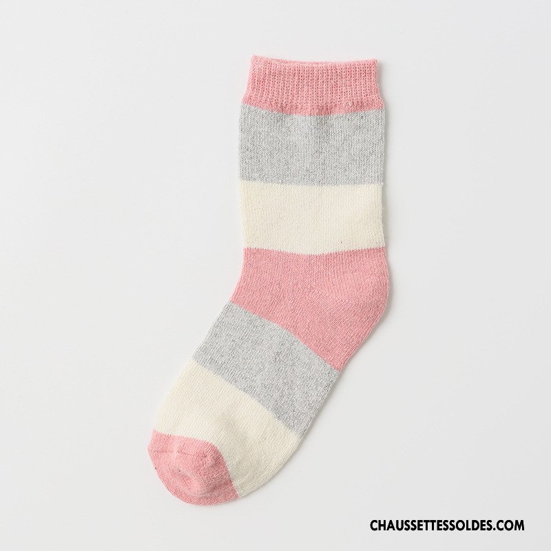 Chaussettes Mi Hautes Femme Des Chaussettes En Laine Casual Thermiques Hiver Milieu Rayé Bleu