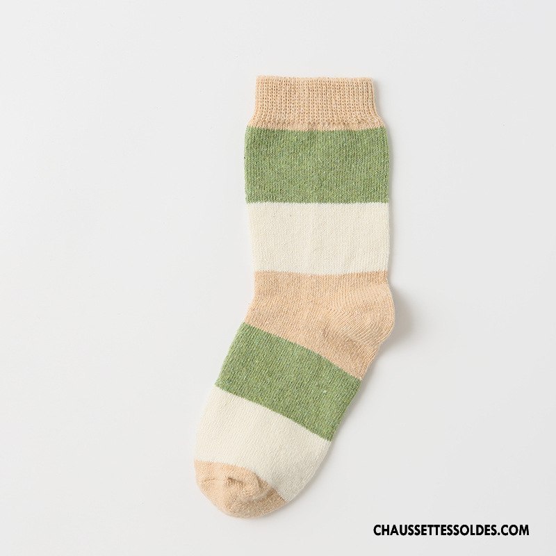 Chaussettes Mi Hautes Femme Des Chaussettes En Laine Casual Thermiques Hiver Milieu Rayé Bleu