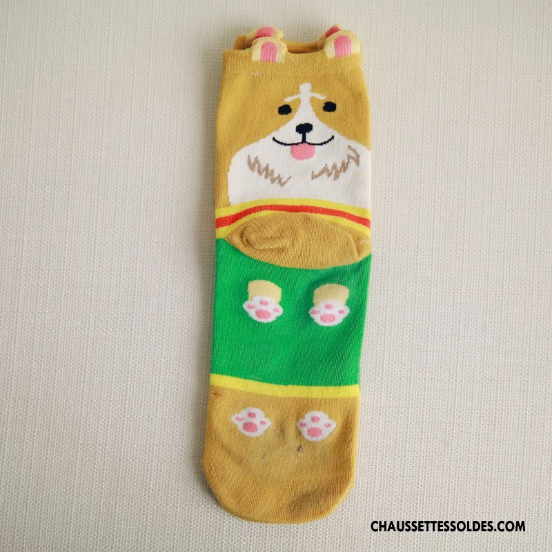 Chaussettes Mi Hautes Femme Dessin Animé 100% Coton Bois Modèle Dame Milieu Marron / Brun