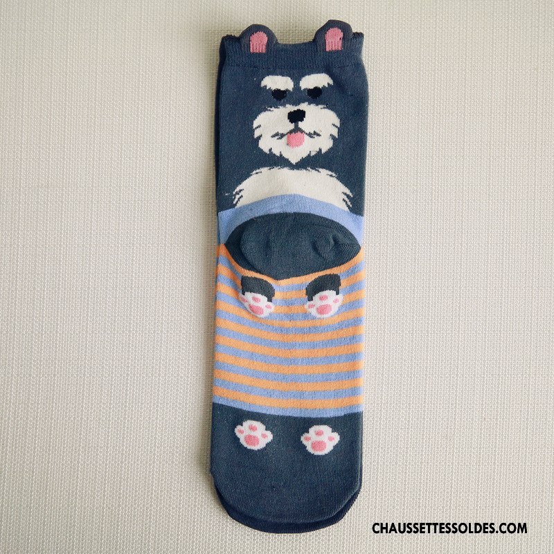 Chaussettes Mi Hautes Femme Dessin Animé 100% Coton Bois Modèle Dame Milieu Marron / Brun