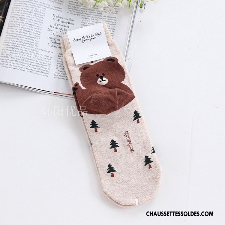 Chaussettes Mi Hautes Femme Dessin Animé Coton Bio Charmant Animal Dimensionnel Long Stock Bleu