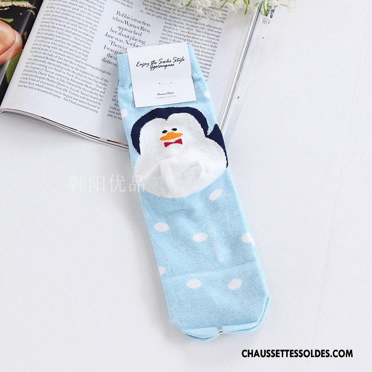 Chaussettes Mi Hautes Femme Dessin Animé Coton Bio Charmant Animal Dimensionnel Long Stock Bleu