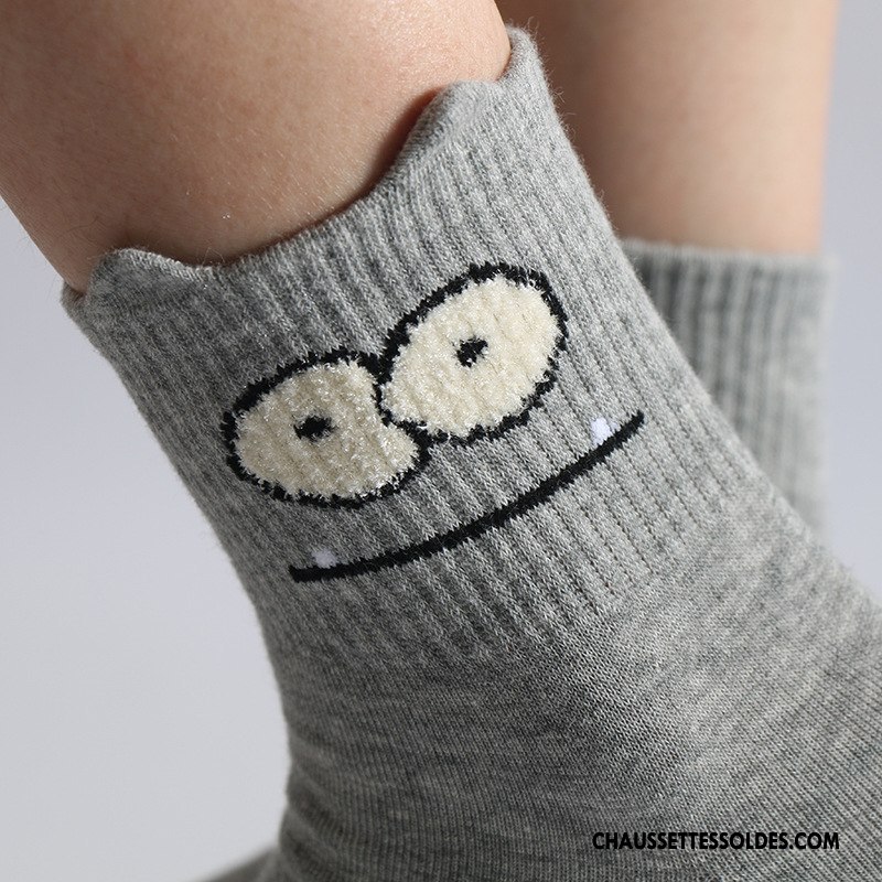 Chaussettes Mi Hautes Femme Dessin Animé Milieu Chaussettes En Coton Adulte Hiver L'automne Noir