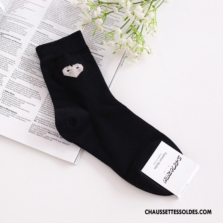 Chaussettes Mi Hautes Femme En Forme De Coeur Coton Bio Œil Long Stock Dame Importer Blanc
