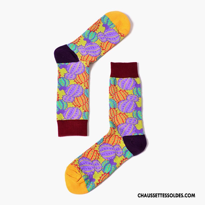 Chaussettes Mi Hautes Femme Europe Long Stock Homme Personnalité Marque De Tendance Rose Coloré