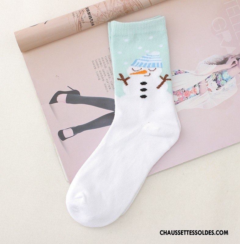 Chaussettes Mi Hautes Femme Festival Flocon De Neige Noël Nouveau Blanc