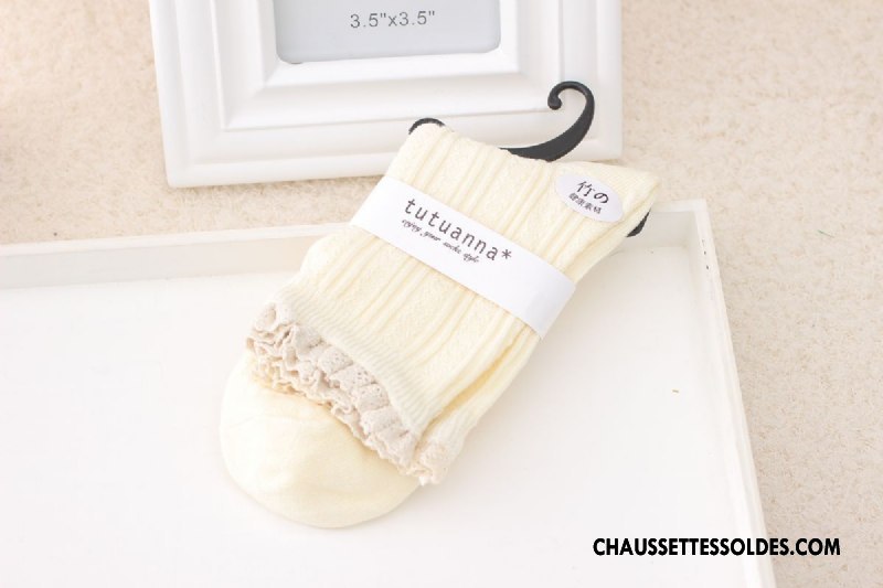 Chaussettes Mi Hautes Femme Fibre Dentelle Bambou Couleurs De Bonbons Marron / Brun