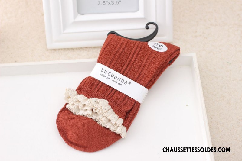 Chaussettes Mi Hautes Femme Fibre Dentelle Bambou Couleurs De Bonbons Marron / Brun
