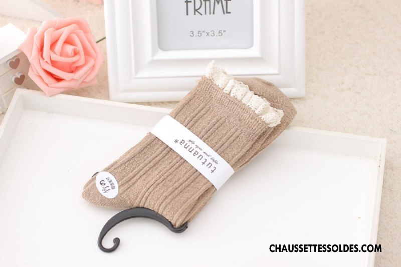 Chaussettes Mi Hautes Femme Fibre Dentelle Bambou Couleurs De Bonbons Marron / Brun