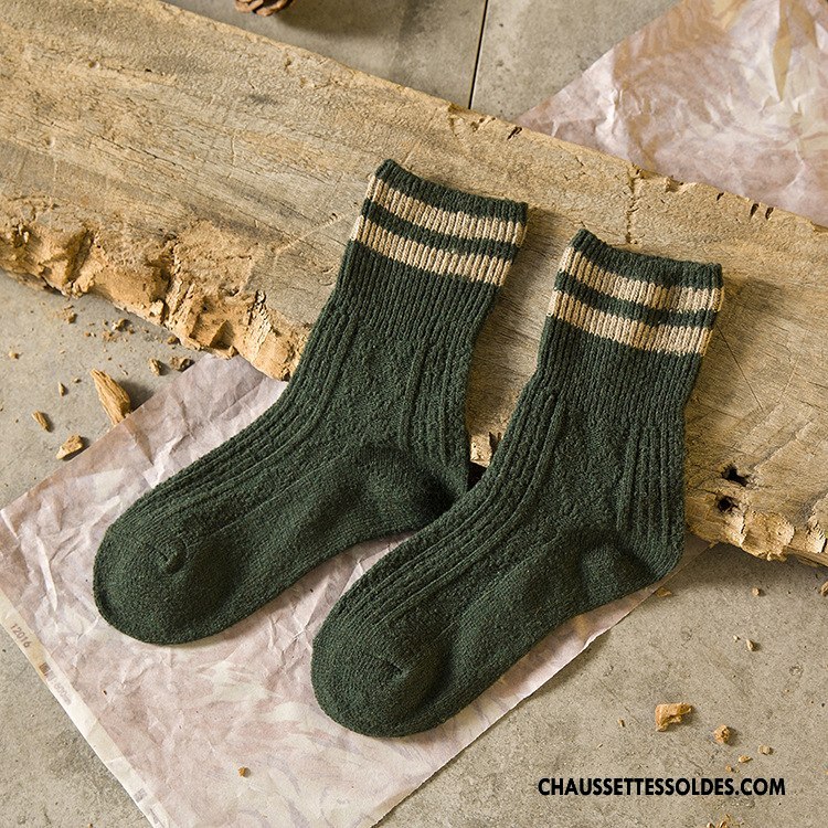 Chaussettes Mi Hautes Femme Flambage Renforcé Hiver L'automne Des Chaussettes En Laine Le Nouveau Vert Foncé