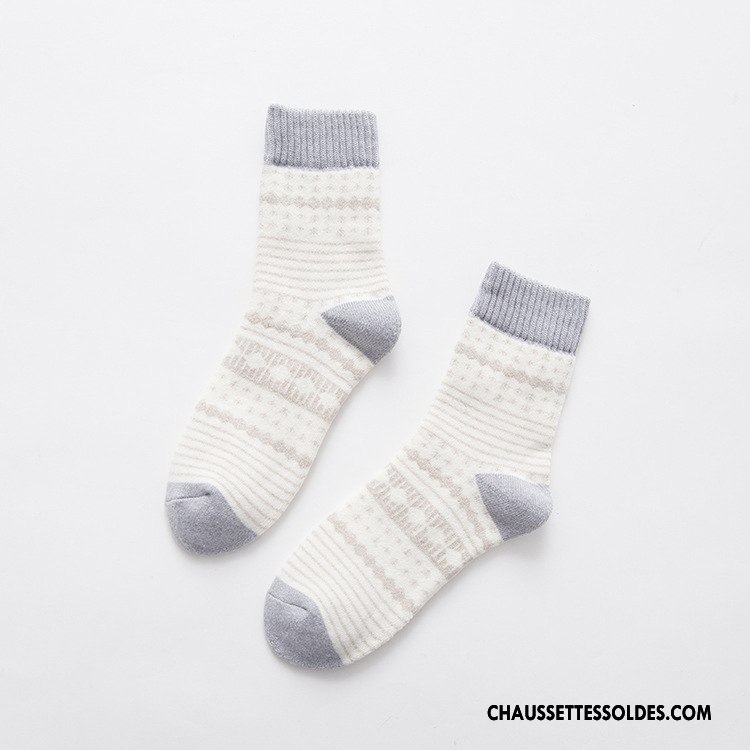 Chaussettes Mi Hautes Femme Flocon De Neige Terry Thermiques 100% Coton Milieu Dame Bleu