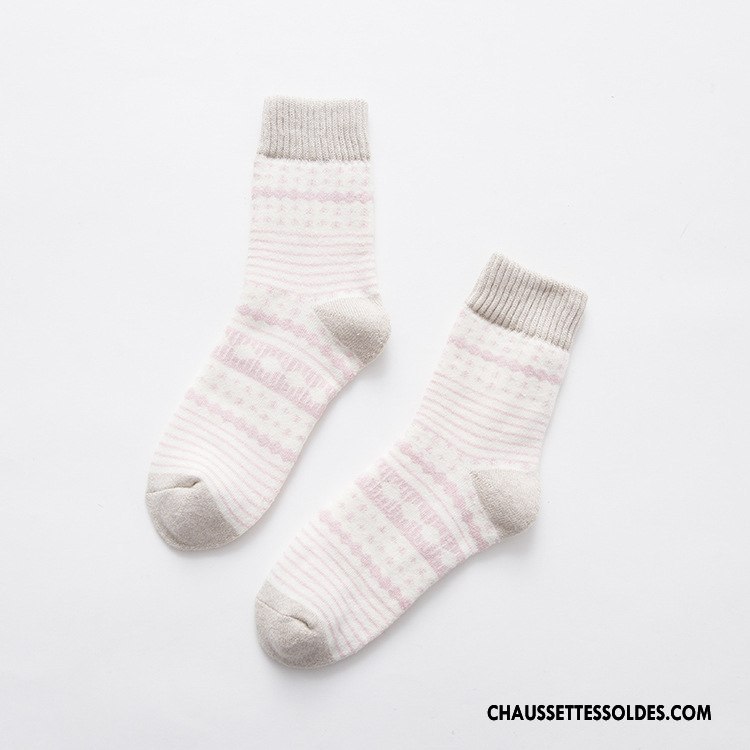 Chaussettes Mi Hautes Femme Flocon De Neige Terry Thermiques 100% Coton Milieu Dame Bleu