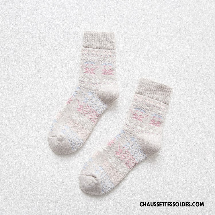 Chaussettes Mi Hautes Femme Flocon De Neige Terry Thermiques 100% Coton Milieu Dame Bleu