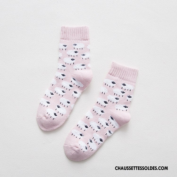 Chaussettes Mi Hautes Femme Flocon De Neige Terry Thermiques 100% Coton Milieu Dame Bleu
