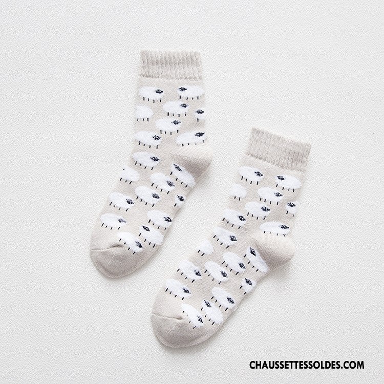 Chaussettes Mi Hautes Femme Flocon De Neige Terry Thermiques 100% Coton Milieu Dame Bleu