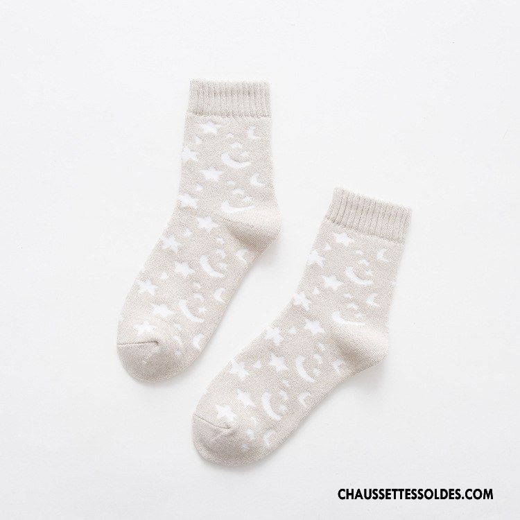 Chaussettes Mi Hautes Femme Flocon De Neige Terry Thermiques 100% Coton Milieu Dame Bleu