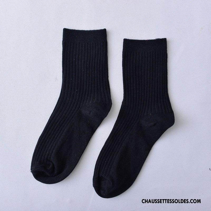 Chaussettes Mi Hautes Femme Frais 100% Coton Milieu Dame Pure Bleu
