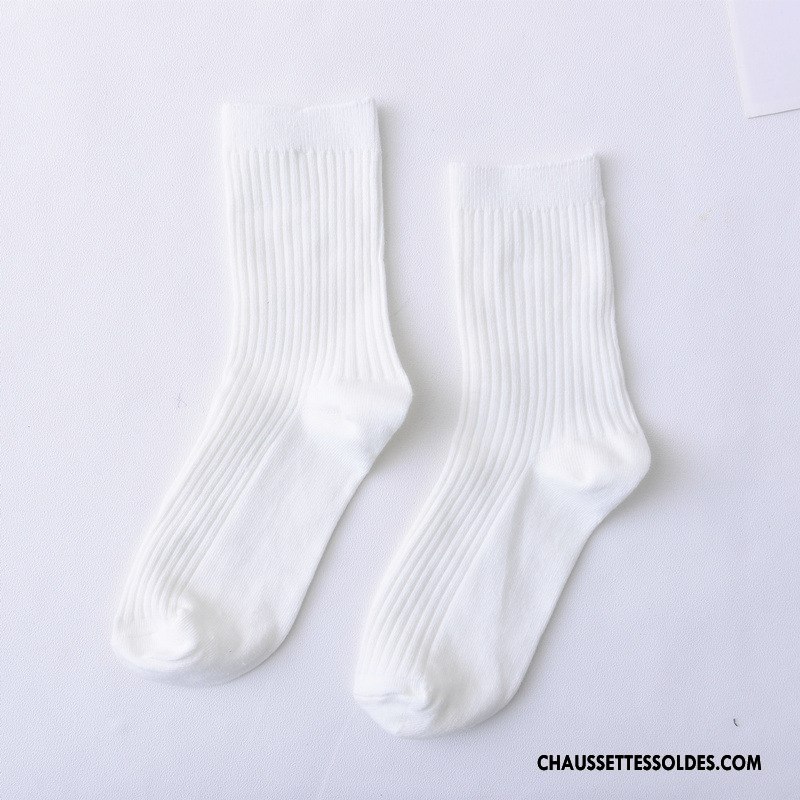 Chaussettes Mi Hautes Femme Frais 100% Coton Milieu Dame Pure Bleu