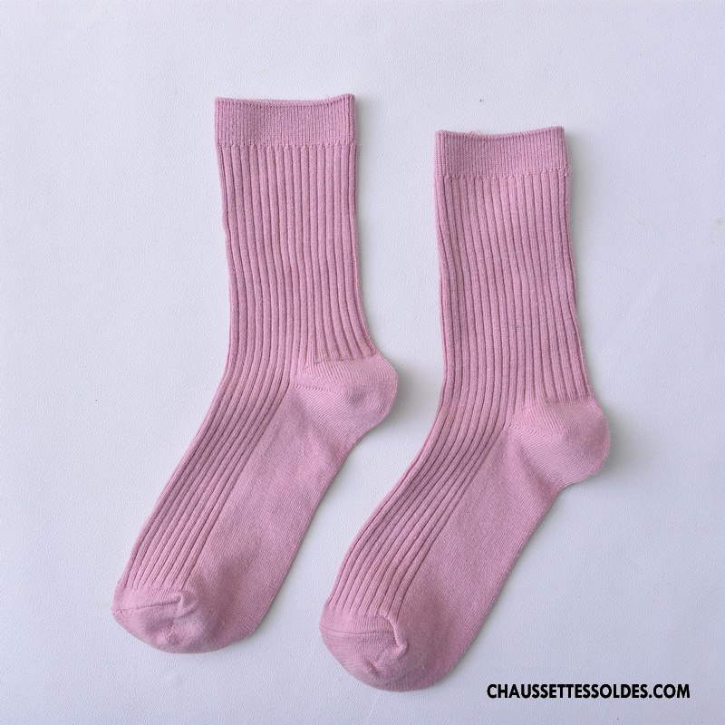 Chaussettes Mi Hautes Femme Frais 100% Coton Milieu Dame Pure Bleu