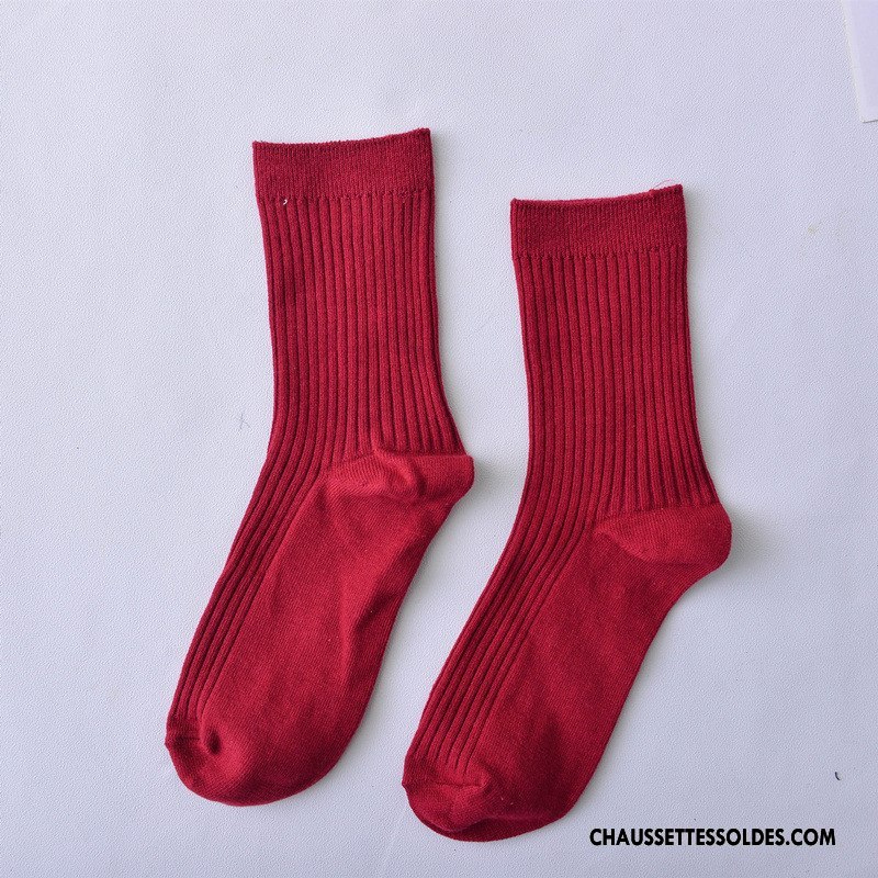 Chaussettes Mi Hautes Femme Frais 100% Coton Milieu Dame Pure Bleu