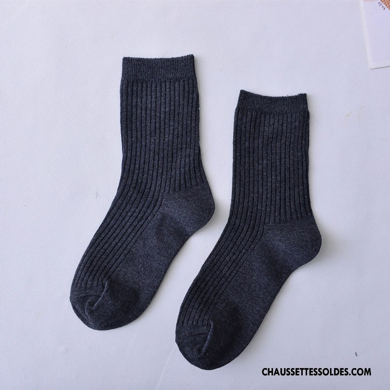 Chaussettes Mi Hautes Femme Frais 100% Coton Milieu Dame Pure Bleu