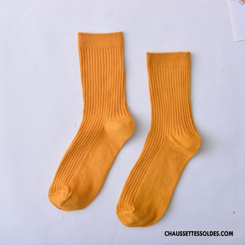 Chaussettes Mi Hautes Femme Frais 100% Coton Milieu Dame Pure Bleu