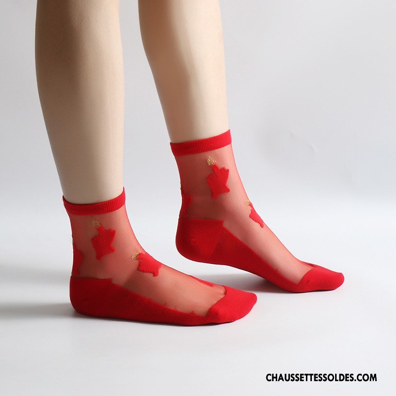 Chaussettes Mi Hautes Femme Gros Matelassé Dame Milieu Petit Rouge