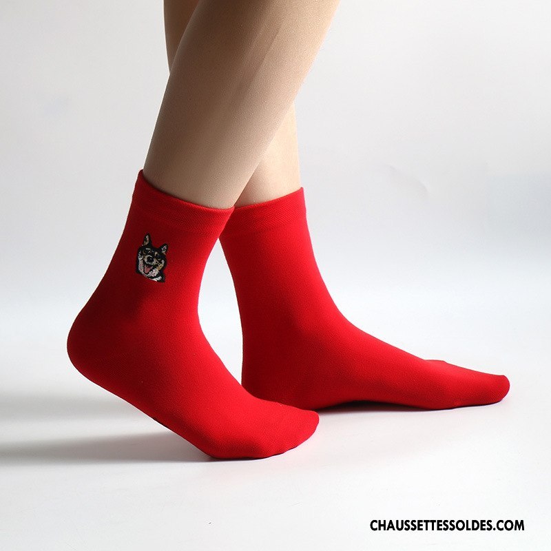 Chaussettes Mi Hautes Femme Gros Matelassé Dame Milieu Petit Rouge