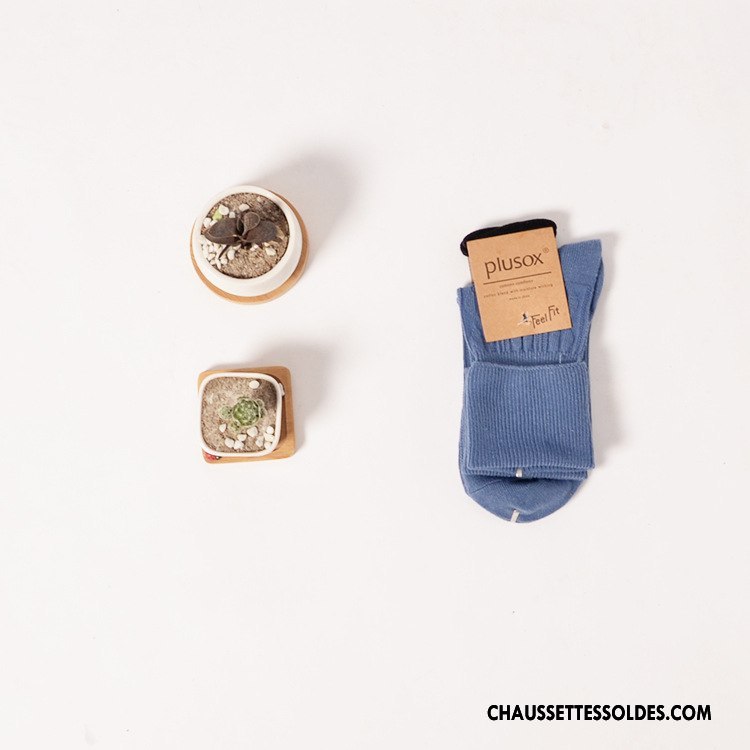Chaussettes Mi Hautes Femme Haute Qualité Hiver L'automne Nouvelles Arrivées 100% Coton Bleu