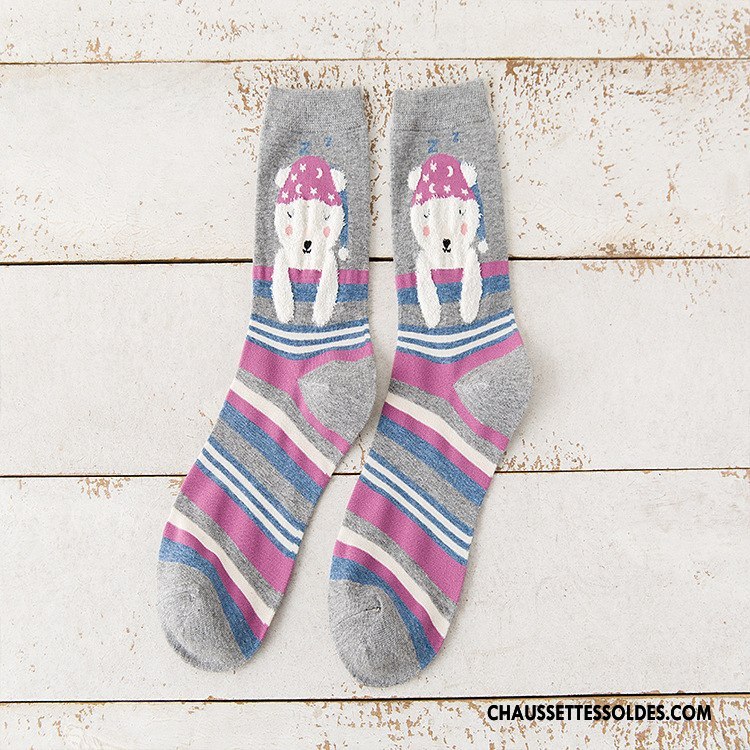 Chaussettes Mi Hautes Femme Hiver 100% Coton Nouveau Le Nouveau L'automne Dessin Animé Gris