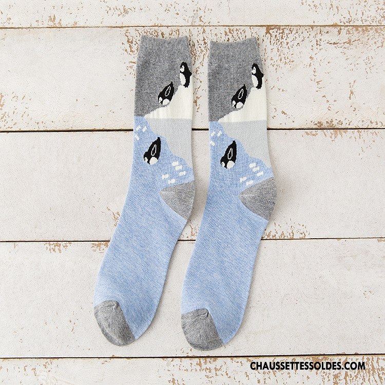 Chaussettes Mi Hautes Femme Hiver 100% Coton Nouveau Le Nouveau L'automne Dessin Animé Gris